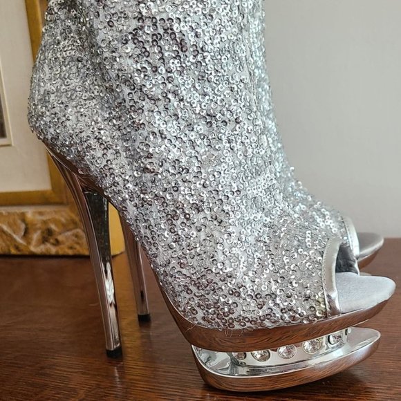 The Highest Heel Rhinestone Sequin Ankle Bootie Open Toe - Picture 5 of 9